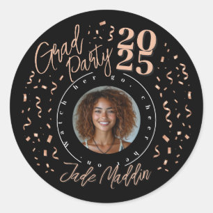 Rond Sticker rose Gold Graduation Photo Confetti Design