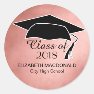 Rond Sticker rose Gold Graduker Black Mortar Board