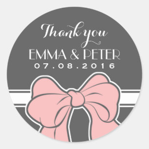 Rond Sticker rose Gris Blanc Ribbon Bow Mariage Faveur