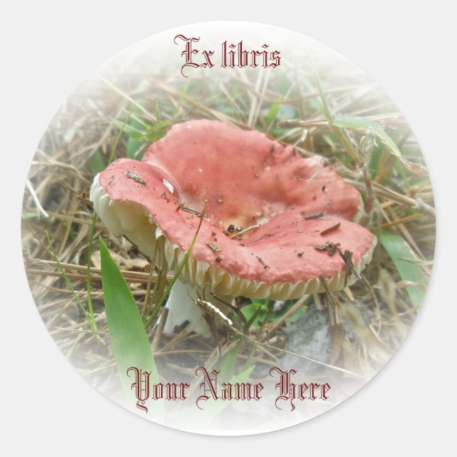 Rond Sticker rose Mushroom Ex libris (Devant)