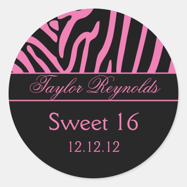 Rond Sticker rose noir Zebra Sweet 16 (Devant)
