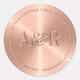 Rond Sticker rose pour enveloppes d'or avec Monogramme
