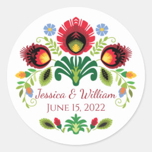 Rond Sticker rouge à fleurs folk polonaises