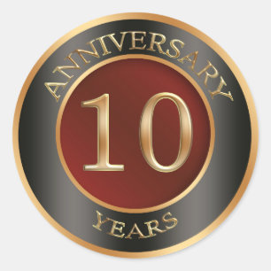 Rond Sticker rouge, or, noir 10e anniversaire Mariage