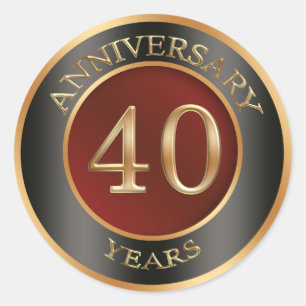 Rond Sticker rouge, or, noir 40e anniversaire Mariage