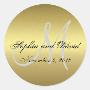 Rond Sticker Royal Gold Black Wedding Favor Monogramme