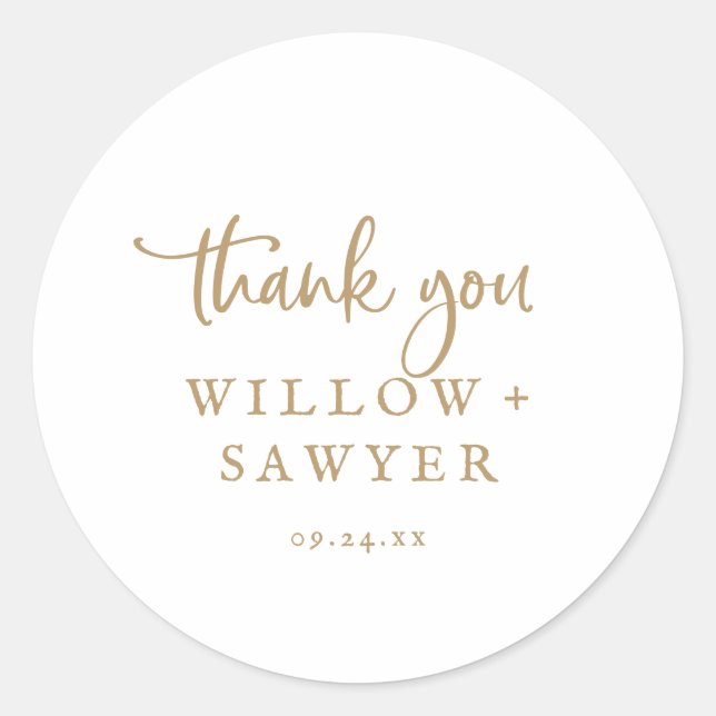 Rond Sticker Rustic Gold Script Merci de mariage Favor (Devant)
