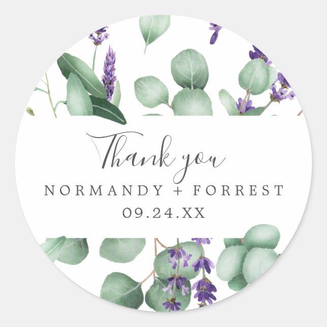 Rond Sticker Rustic Lavender Merci Favoriser (Devant)