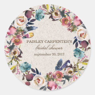 Rond Sticker Rustique Boho Floral Feather, Favoriser
