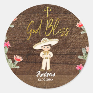 Rond Sticker Rustique Mexicain Gold Charro Boy Baptiser