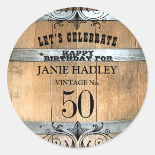 Rond Sticker Rustique Whiskey Barrel 50e Anniversaire