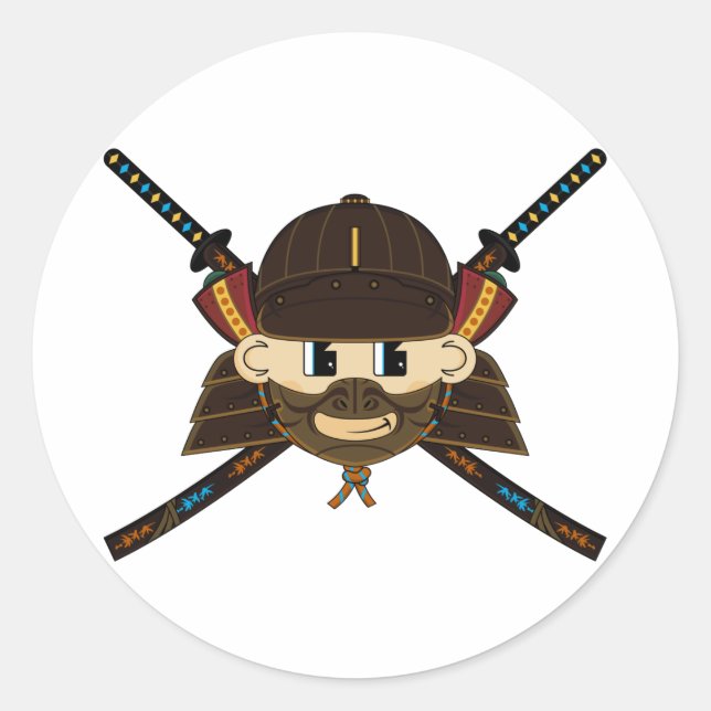 Rond Sticker Samurai Warrior & Swords (Devant)
