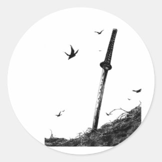 Rond Sticker Samurai Warrior - Viny d'encre japonaise