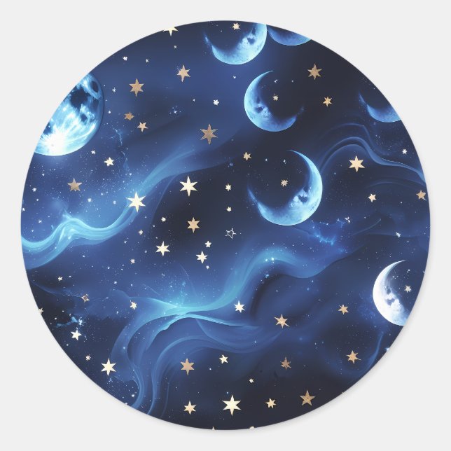 Rond Sticker - Sapphire Blue Celestial Moon Design (Devant)