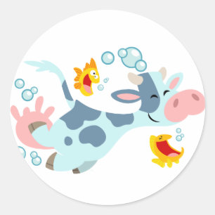 Rond Sticker Sea Cow and Fish Friends