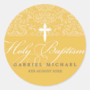 Rond STICKER SEAL saint baptême joli script jaune