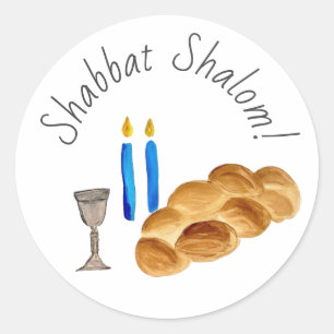 Rond Sticker Shalom Shabbat Aquarelle