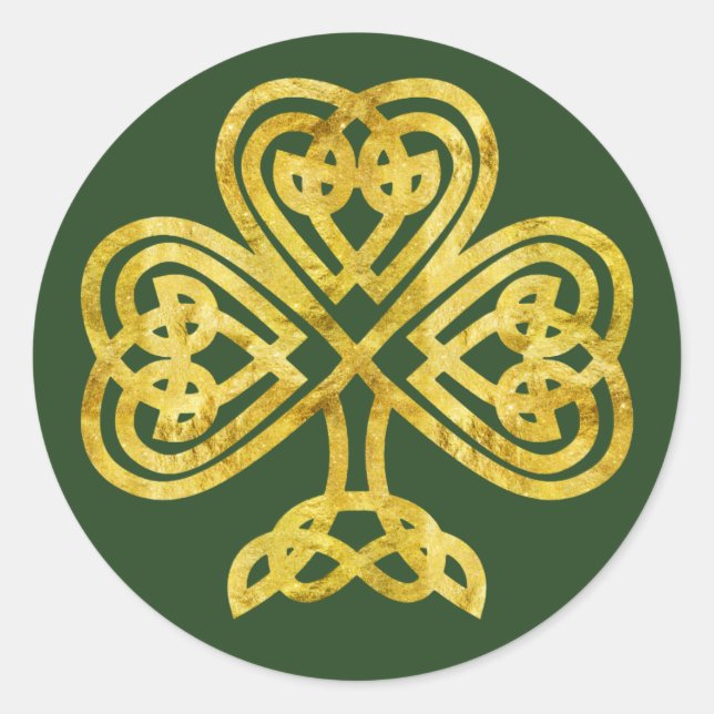 Rond Sticker Shamrock à noeud celtique or et vert (Devant)