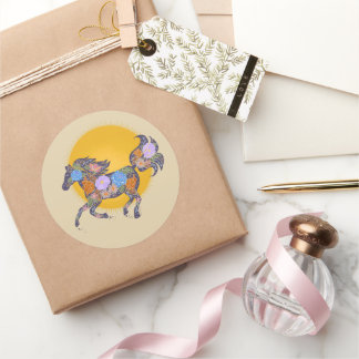 Rond Sticker Silhouette_Purple Floral Horse