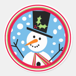 Rond Sticker Snowman de chapeau Joyeux