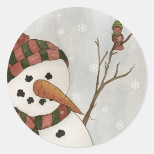Rond Sticker Snowman et Oiseau