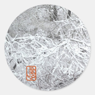 Rond Sticker Snowy Hedgerow Winter Round