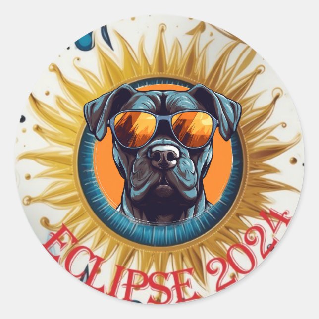 Rond Sticker solaire Pitbull noir Eclipse 2024 (Devant)