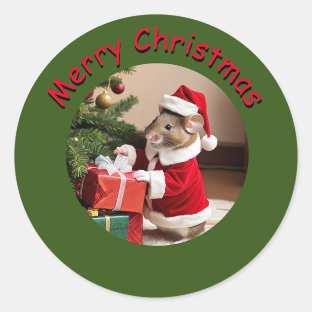 Rond Sticker - Souris Père Noël (Devant)