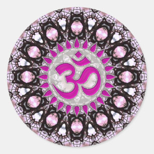 Rond Sticker Spirituel Pink Gems Aum