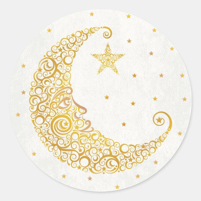 Rond Sticker sur la Lune - Or (Devant)