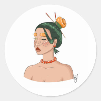 Rond Sticker Sushi Lady