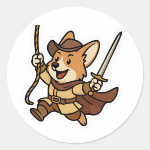 Rond Sticker Swashbuckler Corgi - Épée & Style