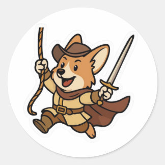 Rond Sticker Swashbuckler Corgi - Épée & Style