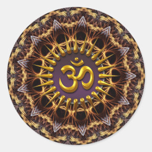 Rond Sticker Symbole Golden (Aum) de Tissu Fractal
