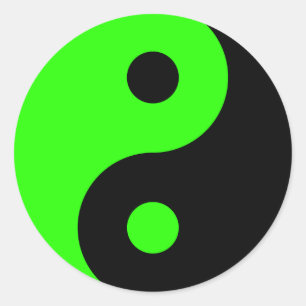 Rond Sticker Symbole Yin Yang Vert et Noir