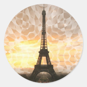 Rond Sticker Tour Eiffel Au coucher Du Soleil