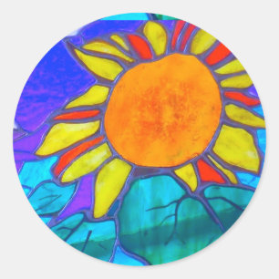 Rond sticker Tournesol en verre verni