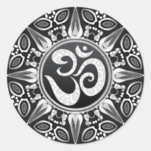 Rond Sticker Tribal Sun Noir+Blanc Om Goa New Age