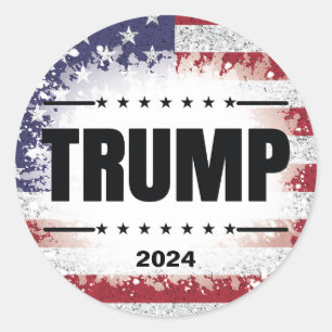 Rond Sticker Trump 2024, drapeau patriotique américain