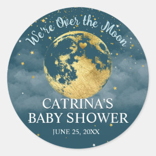 Rond Sticker turquoise Blue Gold Over the Moon Baby sho