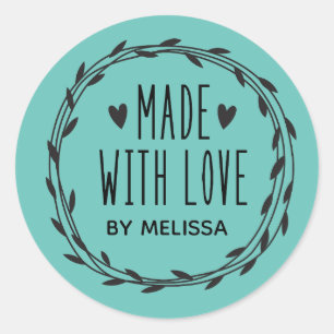 Rond Sticker turquoise Fabriqué Avec Amour Classic Roun