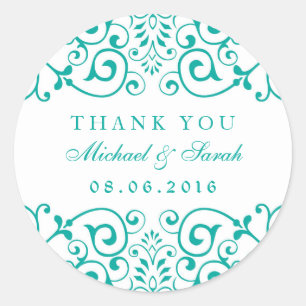 Rond Sticker turquoise Tourbillonnant Floral Baby showe