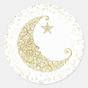 Rond Sticker Twinkle Little Star Gold Moon Blanc