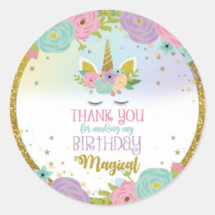Rond Sticker Unicorn Merci Faire Anniversaire Magique