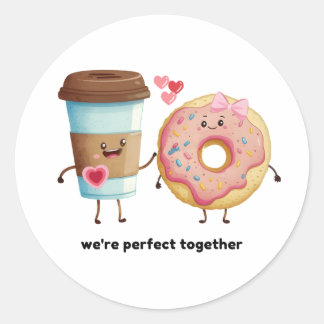 Rond Sticker Valentine café et beigne