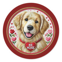 Sticker Valentine Golden Retriever Art