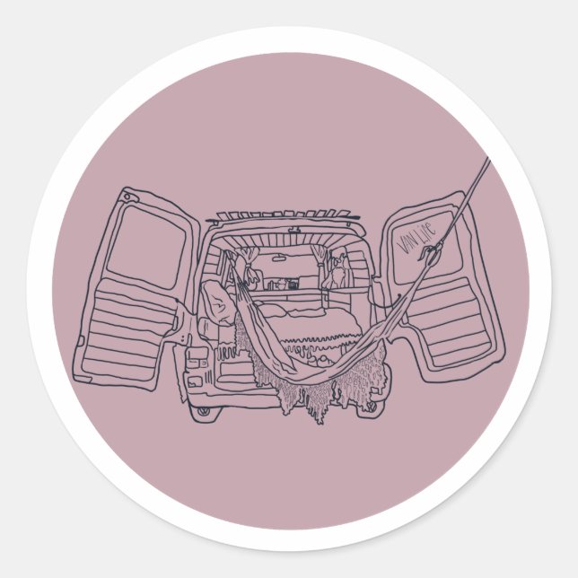 Rond Sticker Van Life rose (Devant)