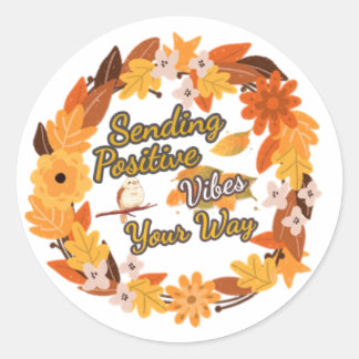 Rond Sticker Vibes Positives Envoi - Wreath d'automne,