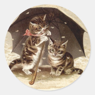 Rond Sticker Vintage Chats jouer sous les chatons parap