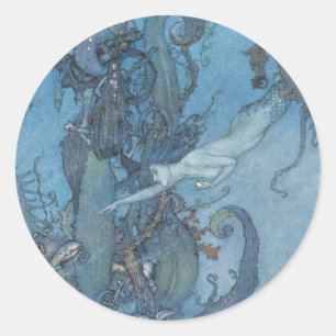 Rond Sticker Vintage de sirène Deep Blue Dreams